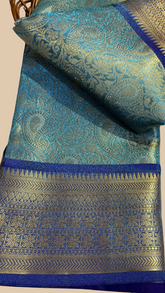 Peacock Blue and Royal Blue Tissue Silk Saree